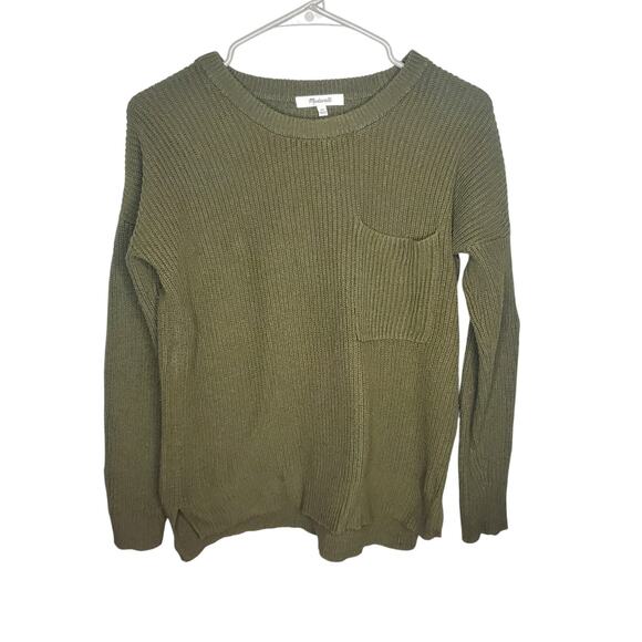 Madewell Thompson Pocket Pullover Sweater Olive Green Pullover Ribbed Women's XS - Picture 2 of 14